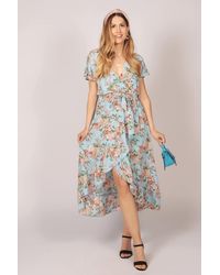 Tenki - Ruffle Sleeve Floral Wrap Maxi Dress - Lyst