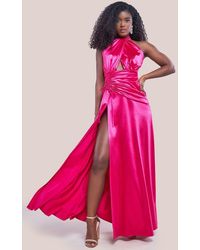 Goddiva - Halter Neck Front Split Satin Maxi Dress - Lyst