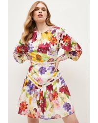 Karen Millen - Silk Cotton Vibrant Floral Woven Mini Dress - Lyst