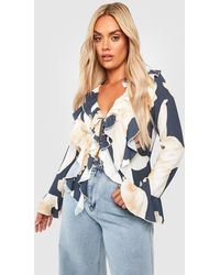 Boohoo - Plus Floral Double Ruffle Frill Blouse - Lyst