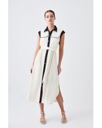 Karen Millen - Petite Twill Button Through Woven Midi Shirt Dress - Lyst