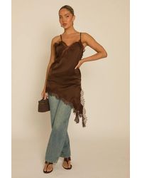 Rebellious Fashion - Satin Lace Trim Asymmetric Cami Top - Lyst