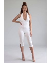 Stylewise - Lace Detail Halter Neck Capri Jumpsuit - Lyst