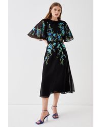 Coast - Trailing Floral Embroidered Angel Sleeve Midi Dress - Lyst