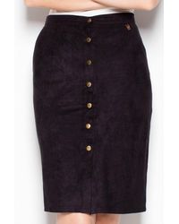 Love Lace - Suede Midi Pencil Skirt With Buttons - Lyst