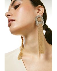 Karen Millen - Glam Diamante Statement Tassel Earrings - Lyst