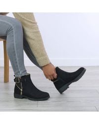 AJVANI - Low Heel Zip Ankle Biker Boots - Lyst
