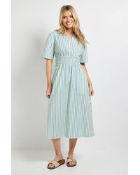 Dorothy Perkins - Collar Shirred Waist Detail Printed Poplin Midi Dress - Lyst