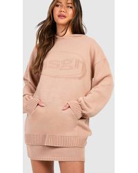 Boohoo - Dsgn Embossed Hoody And Mini Skirt Knitted Set - Lyst