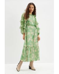 Dorothy Perkins - Petite Green Floral Ruffle Midaxi Dress - Lyst