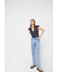 Warehouse - Top With Flutter Sleeve In Floral - Lyst