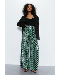 Warehouse - Premium Printed Sequin Wide Leg Trousers - Lyst