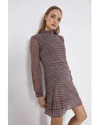 Warehouse - High Neck Ruffle Hem Mini Dress - Lyst