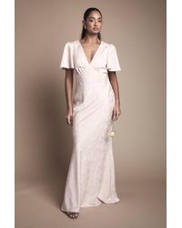 Oasis - Angel Sleeve Satin Jacquard Bridesmaid Maxi Dress - Lyst