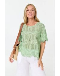 Izabel London - Embroidered Textured 1/2 Sleeve Blouse - Lyst