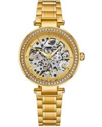 Stuhrling - Stuhrling Automatic Skeleton Dial Watch W/ Crystal Studded Bezel & Stainless Steel Link Bracelet 36Mm Case, 3 Atm Water - Lyst