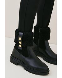 Karen Millen - Shearling Leather Trim Detail Chelsea Boot - Lyst