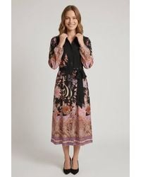Izabel London - Printed Long Sleeve Tie Shirt Midi Dress - Lyst