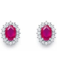 Raina Jewels - 18Ct Whitegold Natural Ruby & Diamond Oval Cluster Earrings-1.13Ct - Lyst