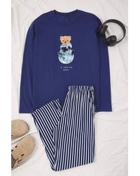 WOVCOR - 2 Piece Cotton Pajama Set With Astronaut Print & Stripe Detail - Lyst