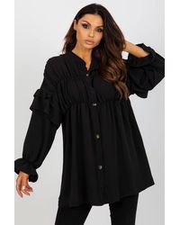 KDMD - Long Sleeve Loose Button Down Ruffle Shirt - Lyst