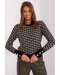 Love Lace - Printed Round Neck Button Cuff Sweater - Lyst