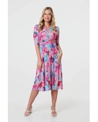 Izabel London - Abstract 3/4 Sleeve Midi Wrap Dress - Lyst
