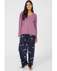 DEBENHAMS - Silhouette Butterfly Ribbed Long Sleeve Top + Long Pant - Lyst