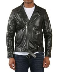 TruClothing - Cow Hide Biker Brando Cross Zip Leather Jacket - Lyst