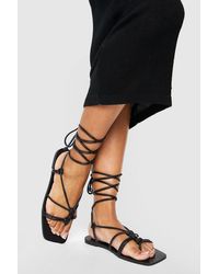 Boohoo - Wide Width Knot Detail Crossover Strap Tie Leg Sandals - Lyst