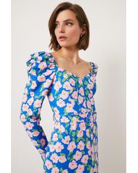 Oasis - Petite Printed Floral Puff Sleeve Midi Dress - Lyst