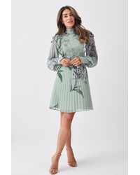 Karen Millen - Lydia Millen Floral Applique Lace Pleated Mini Dress - Lyst
