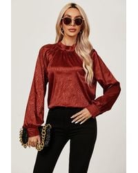 FS Collection - High Neck Back Cut Detail Satin Blouse Top - Lyst