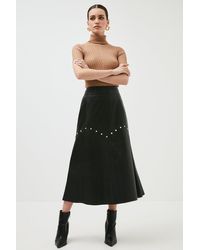 Karen Millen - Petite Leather Studded Seam Detail Midi Skirt - Lyst