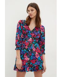 Dorothy Perkins - Large Pink Floral Textured Empire Mini Dress - Lyst