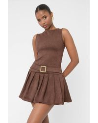 Public Desire - Suedette Buckle Detail Pleated Mini Dress - Lyst