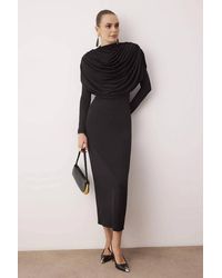 WOVCOR - Draped Cowl Shoulder Long Sleeve Knit Column Maxi Dress - Lyst