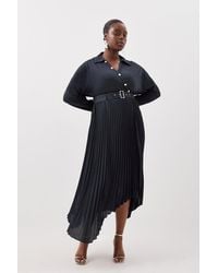 Karen Millen - Plus Size Jersey And Georgette Mix Belted Pleat Midi Dress - Lyst