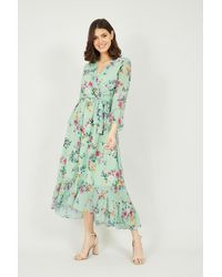 Yumi' - Mint Green Floral Butterfly Wrap High Low Dress - Lyst