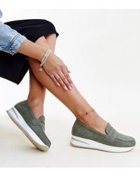 Love Lace - Perforated Muna Slip On Loafers Faux Suede Rubber Sole Summer - Lyst