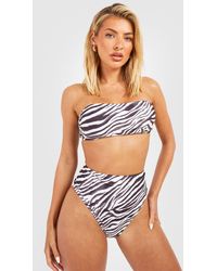Boohoo - Tiger Bandeau High Waist Bikini Set - Lyst