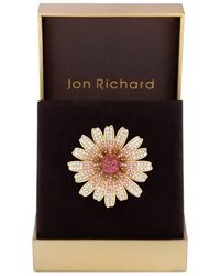 Jon Richard - Gold Plated Pave Crystal And Pink Flower Brooch - Gift Boxed - Lyst