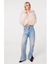 Pink Vanilla - Off Hooded Faux Fur Cropped Coat - Lyst
