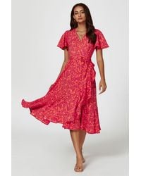 FS Collection - Abstract Print Midi Wrap Dress - Lyst