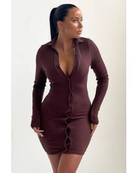 Femme Luxe - Ribbed Long Sleeve Button Up Bodycon Mini Dress - Lyst