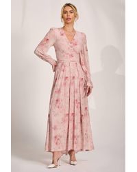 Jolie Moi - Long Sleeve V Neck Mesh Maxi Dress - Lyst