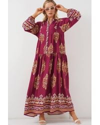 Bigdart - Patterned V-Neck Maxi Dress With Button Closure - Lyst