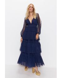 Warehouse - Cold Shoulder Tulle Tiered Maxi Dress - Lyst