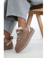 Where's That From - 'Xavia' Suede Low Top Trainer Slipper With Faux Fur Lining - Lyst
