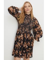 Oasis - Shirred Shimmer Floral Flippy Skater Dress - Lyst